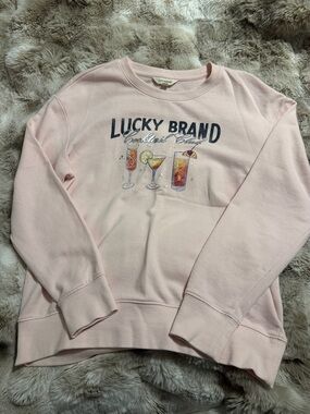 Lucky Brand - Pale Pink Crewneck Sweatshirt with Cocktail Graphic - Medium